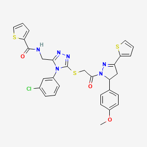 N-[[4-(3-chlorophenyl)-5-[2-[3-(4-methoxyphenyl)-5-thiophen-2-yl-3,4-dihydropyrazol-2-yl]-2-oxoethyl]sulfanyl-1,2,4-triazol-3-yl]methyl]thiophene-2-carboxamide