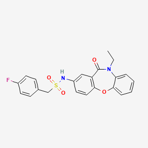 molecular formula C22H19FN2O4S B2796226 N-(10-ethyl-11-oxo-10,11-dihydrodibenzo[b,f][1,4]oxazepin-2-yl)-1-(4-fluorophenyl)methanesulfonamide CAS No. 922011-11-8