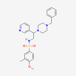 molecular formula C26H32N4O3S B2796230 N-(2-(4-benzylpiperazin-1-yl)-2-(pyridin-3-yl)ethyl)-4-methoxy-3-methylbenzenesulfonamide CAS No. 863558-72-9