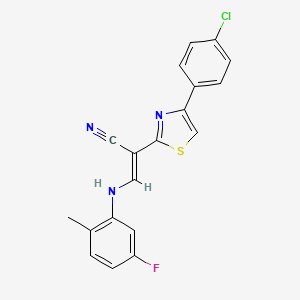 molecular formula C19H13ClFN3S B2796245 (2E)-2-[4-(4-chlorophenyl)-1,3-thiazol-2-yl]-3-[(5-fluoro-2-methylphenyl)amino]prop-2-enenitrile CAS No. 477297-92-0