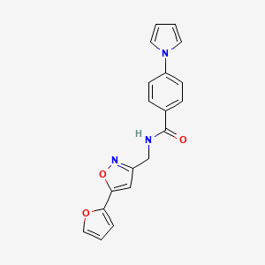 molecular formula C19H15N3O3 B2796250 N-((5-(furan-2-yl)isoxazol-3-yl)methyl)-4-(1H-pyrrol-1-yl)benzamide CAS No. 1210223-33-8