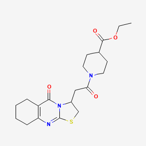 molecular formula C20H27N3O4S B2796253 乙酸1-(2-(5-氧代-3,5,6,7,8,9-六氢-2H-噻唑并[2,3-b]喹嗪-3-基)乙酰基)哌啶-4-羧酸乙酯 CAS No. 1021217-50-4