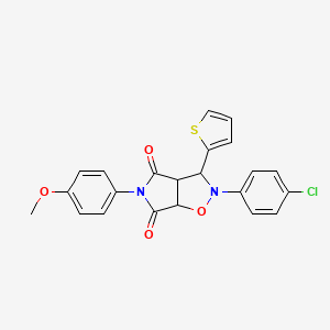 molecular formula C22H17ClN2O4S B2796258 2-(4-chlorophenyl)-5-(4-methoxyphenyl)-3-(thiophen-2-yl)dihydro-2H-pyrrolo[3,4-d]isoxazole-4,6(5H,6aH)-dione CAS No. 1005241-11-1