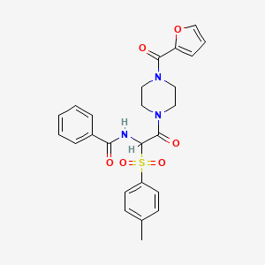 molecular formula C25H25N3O6S B2796264 N-{2-[4-(2-furylcarbonyl)piperazinyl]-1-[(4-methylphenyl)sulfonyl]-2-oxoethyl} benzamide CAS No. 1025032-71-6
