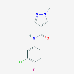 molecular formula C11H9ClFN3O B279629 N-(3-chloro-4-fluorophenyl)-1-methyl-1H-pyrazole-4-carboxamide 