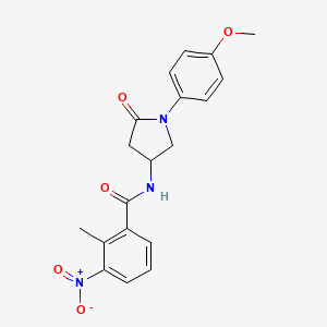 molecular formula C19H19N3O5 B2796291 N-(1-(4-甲氧基苯基)-5-氧代吡咯烷-3-基)-2-甲基-3-硝基苯甲酰胺 CAS No. 896277-42-2