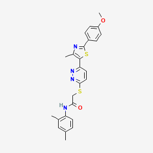 molecular formula C25H24N4O2S2 B2796297 N-(2,4-dimethylphenyl)-2-((6-(2-(4-methoxyphenyl)-4-methylthiazol-5-yl)pyridazin-3-yl)thio)acetamide CAS No. 954639-77-1