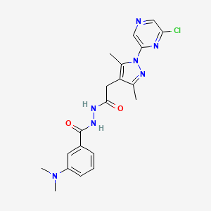 molecular formula C20H22ClN7O2 B2796301 N'-{2-[1-(6-chloropyrazin-2-yl)-3,5-dimethyl-1H-pyrazol-4-yl]acetyl}-3-(dimethylamino)benzohydrazide CAS No. 1445673-94-8