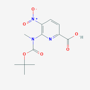 molecular formula C12H15N3O6 B2796312 6-[Methyl-[(2-methylpropan-2-yl)oxycarbonyl]amino]-5-nitropyridine-2-carboxylic acid CAS No. 2248315-68-4