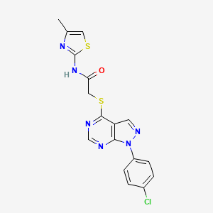 molecular formula C17H13ClN6OS2 B2796329 2-((1-(4-氯苯基)-1H-吡唑并[3,4-d]嘧啶-4-基)硫代)-N-(4-甲基噻唑-2-基)乙酰胺 CAS No. 577757-22-3