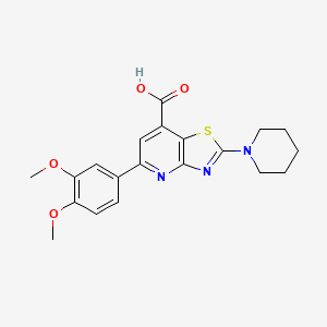 molecular formula C20H21N3O4S B2796333 5-(3,4-Dimethoxyphenyl)-2-(piperidin-1-yl)-[1,3]thiazolo[4,5-b]pyridine-7-carboxylic acid CAS No. 852388-76-2
