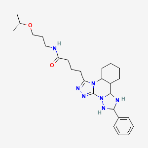 molecular formula C26H29N7O2 B2796337 4-{9-phenyl-2,4,5,7,8,10-hexaazatetracyclo[10.4.0.0^{2,6}.0^{7,11}]hexadeca-1(16),3,5,8,10,12,14-heptaen-3-yl}-N-[3-(propan-2-yloxy)propyl]butanamide CAS No. 902445-59-4