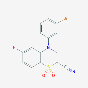 molecular formula C15H8BrFN2O2S B2796351 4-(3-bromophenyl)-6-fluoro-4H-1,4-benzothiazine-2-carbonitrile 1,1-dioxide CAS No. 1207002-55-8