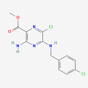 molecular formula C13H12Cl2N4O2 B2796358 甲基-3-氨基-6-氯-5-((4-氯苄基)氨基)吡嘧啶-2-羧酸甲酯 CAS No. 1230-63-3