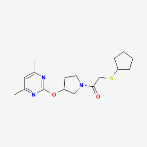 molecular formula C17H25N3O2S B2796376 2-(Cyclopentylthio)-1-(3-((4,6-dimethylpyrimidin-2-yl)oxy)pyrrolidin-1-yl)ethanone CAS No. 2034530-86-2