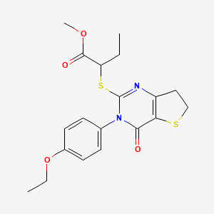 molecular formula C19H22N2O4S2 B2796380 Methyl 2-[[3-(4-ethoxyphenyl)-4-oxo-6,7-dihydrothieno[3,2-d]pyrimidin-2-yl]sulfanyl]butanoate CAS No. 686772-78-1