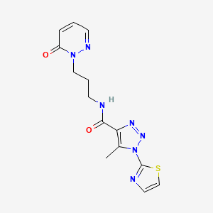 molecular formula C14H15N7O2S B2796396 5-methyl-N-(3-(6-oxopyridazin-1(6H)-yl)propyl)-1-(thiazol-2-yl)-1H-1,2,3-triazole-4-carboxamide CAS No. 1251564-31-4