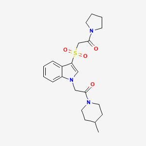 molecular formula C22H29N3O4S B2796408 1-(4-methylpiperidin-1-yl)-2-(3-((2-oxo-2-(pyrrolidin-1-yl)ethyl)sulfonyl)-1H-indol-1-yl)ethanone CAS No. 878058-89-0