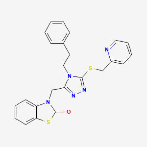 molecular formula C24H21N5OS2 B2796415 3-((4-phenethyl-5-((pyridin-2-ylmethyl)thio)-4H-1,2,4-triazol-3-yl)methyl)benzo[d]thiazol-2(3H)-one CAS No. 862829-48-9