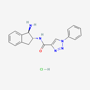 molecular formula C18H18ClN5O B2796422 N-[(1R,2R)-1-Amino-2,3-dihydro-1H-inden-2-yl]-1-phenyltriazole-4-carboxamide;hydrochloride CAS No. 2418596-10-6