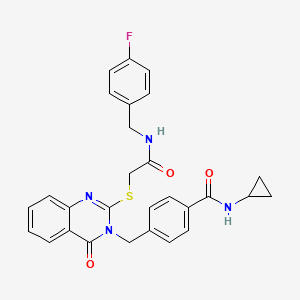 molecular formula C28H25FN4O3S B2796441 N-环丙基-4-((2-((2-((4-氟苯甲基)氨基)-2-氧代乙基)硫基)-4-酮喹唑啉-3(4H)-基)甲基)苯甲酰胺 CAS No. 1115360-39-8