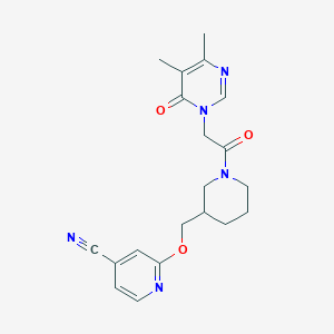 molecular formula C20H23N5O3 B2796458 2-[[1-(2-(4,5-二甲基-6-氧代嘧啶-1-基)乙酰基哌啶-3-基)甲氧基]吡啶-4-基)碳腈 CAS No. 2380058-16-0