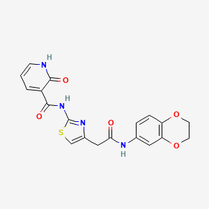 molecular formula C19H16N4O5S B2796468 N-(4-(2-((2,3-dihydrobenzo[b][1,4]dioxin-6-yl)amino)-2-oxoethyl)thiazol-2-yl)-2-oxo-1,2-dihydropyridine-3-carboxamide CAS No. 946207-54-1