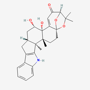 molecular formula C27H31NO5 B2796476 (3R,5bS,6S,7aR,13bS,13cR,15aS)-2,3,5b,6,7,7a,8,13,13b,13c,14,15-dodecahydro-5b,6-dihydroxy-2,2,13b,13c-tetramethyl-4H-3,15a-epoxy-1-benzoxepino[6',7':6,7]indeno[1,2-b]indol-4-one CAS No. 151341-77-4