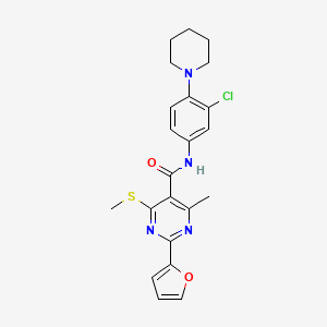 molecular formula C22H23ClN4O2S B2796495 N-[3-chloro-4-(piperidin-1-yl)phenyl]-2-(furan-2-yl)-4-methyl-6-(methylsulfanyl)pyrimidine-5-carboxamide CAS No. 1427574-39-7