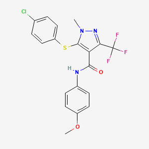 molecular formula C19H15ClF3N3O2S B2796505 5-[(4-氯苯基)硫醚基]-N-(4-甲氧基苯基)-1-甲基-3-(三氟甲基)-1H-吡唑-4-甲酰胺 CAS No. 158712-45-9