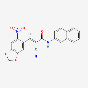 molecular formula C21H13N3O5 B2796508 (2E)-2-cyano-N-(naphthalen-2-yl)-3-(6-nitro-1,3-benzodioxol-5-yl)prop-2-enamide CAS No. 340226-50-8