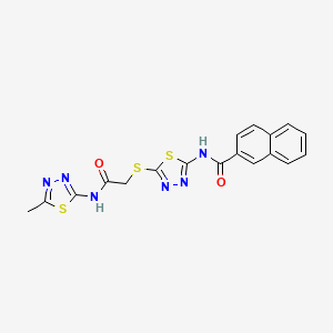 molecular formula C18H14N6O2S3 B2796515 N-[5-[2-[(5-methyl-1,3,4-thiadiazol-2-yl)amino]-2-oxoethyl]sulfanyl-1,3,4-thiadiazol-2-yl]naphthalene-2-carboxamide CAS No. 391868-72-7