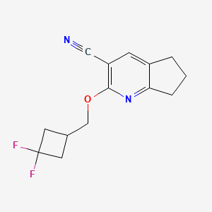 molecular formula C14H14F2N2O B2796525 2-[(3,3-二氟环丁基)甲氧基]-5H,6H,7H-环戊[b]吡啶-3-碳腈 CAS No. 2199208-54-1