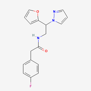molecular formula C17H16FN3O2 B2796535 2-(4-fluorophenyl)-N-(2-(furan-2-yl)-2-(1H-pyrazol-1-yl)ethyl)acetamide CAS No. 2034593-13-8