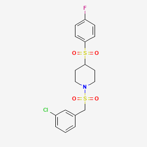 molecular formula C18H19ClFNO4S2 B2796542 1-((3-Chlorobenzyl)sulfonyl)-4-((4-fluorophenyl)sulfonyl)piperidine CAS No. 1797861-40-5