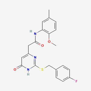 molecular formula C21H20FN3O3S B2796543 2-(2-((4-fluorobenzyl)thio)-6-oxo-1,6-dihydropyrimidin-4-yl)-N-(2-methoxy-5-methylphenyl)acetamide CAS No. 1040646-06-7