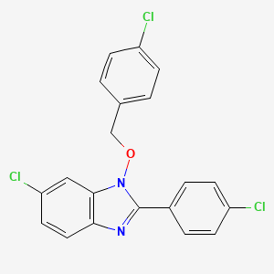 molecular formula C20H13Cl3N2O B2796551 6-chloro-1-[(4-chlorobenzyl)oxy]-2-(4-chlorophenyl)-1H-1,3-benzimidazole CAS No. 338978-84-0