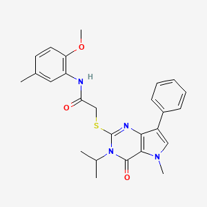 molecular formula C26H28N4O3S B2796563 2-((3-异丙基-5-甲基-4-氧代-7-苯基-4,5-二氢-3H-吡咯并[3,2-d]嘧啶-2-基)硫代)-N-(2-甲氧基-5-甲基苯基)乙酰胺 CAS No. 1111997-82-0