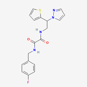 molecular formula C18H17FN4O2S B2796567 N1-(2-(1H-吡唑-1-基)-2-(噻吩-2-基)乙基)-N2-(4-氟苄基)草酰胺 CAS No. 2034542-59-9