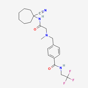 molecular formula C21H27F3N4O2 B2796584 4-[[[2-[(1-cyanocycloheptyl)amino]-2-oxoethyl]-methylamino]methyl]-N-(2,2,2-trifluoroethyl)benzamide CAS No. 1197576-30-9