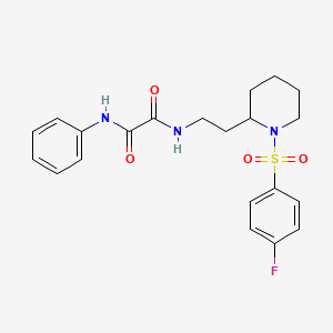 molecular formula C21H24FN3O4S B2796600 N1-(2-(1-((4-氟苯基)磺酰基哌啶-2-基)乙基)-N2-苯基噁唑并[4,5-d]嘧啶-7-基)酰胺 CAS No. 898445-19-7