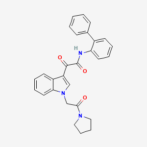molecular formula C28H25N3O3 B2796606 N-([1,1'-biphenyl]-2-yl)-2-oxo-2-(1-(2-oxo-2-(pyrrolidin-1-yl)ethyl)-1H-indol-3-yl)acetamide CAS No. 872854-72-3
