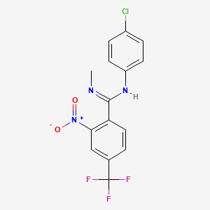 molecular formula C15H11ClF3N3O2 B2796616 N-(4-chlorophenyl)-N'-methyl-2-nitro-4-(trifluoromethyl)benzenecarboximidamide CAS No. 303149-67-9