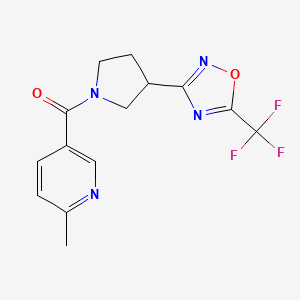 molecular formula C14H13F3N4O2 B2796620 (6-Methylpyridin-3-yl)(3-(5-(trifluoromethyl)-1,2,4-oxadiazol-3-yl)pyrrolidin-1-yl)methanone CAS No. 2034322-32-0