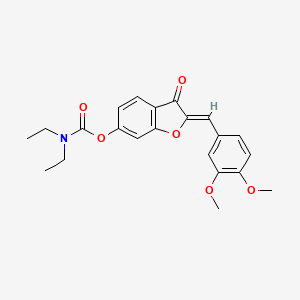 molecular formula C22H23NO6 B2796635 (Z)-2-(3,4-二甲氧基苯甲亚甲基)-3-氧代-2,3-二氢苯并呋喃-6-基二乙基碳酸酯 CAS No. 859137-17-0