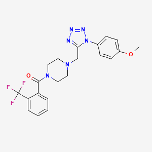 molecular formula C21H21F3N6O2 B2796686 (4-((1-(4-甲氧基苯基)-1H-四唑-5-基)甲基)哌嗪-1-基)(2-(三氟甲基)苯基)甲酮 CAS No. 1040678-45-2