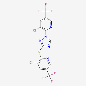 molecular formula C14H5Cl2F6N5S B2796691 3-chloro-2-(3-{[3-chloro-5-(trifluoromethyl)-2-pyridinyl]sulfanyl}-1H-1,2,4-triazol-1-yl)-5-(trifluoromethyl)pyridine CAS No. 251307-13-8
