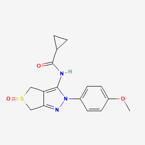 molecular formula C16H17N3O3S B2796700 N-(2-(4-methoxyphenyl)-5-oxido-4,6-dihydro-2H-thieno[3,4-c]pyrazol-3-yl)cyclopropanecarboxamide CAS No. 958843-10-2