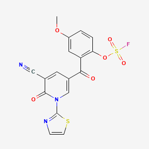 molecular formula C17H10FN3O6S2 B2796708 2-[3-Cyano-5-(2-fluorosulfonyloxy-5-methoxybenzoyl)-2-oxopyridin-1-yl]-1,3-thiazole CAS No. 2411287-40-4