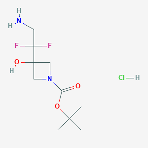 molecular formula C10H19ClF2N2O3 B2796754 Tert-butyl 3-(2-amino-1,1-difluoroethyl)-3-hydroxyazetidine-1-carboxylate;hydrochloride CAS No. 2567502-79-6